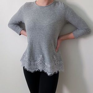 Comfortable Sweater with Lace Detail and Tie Back